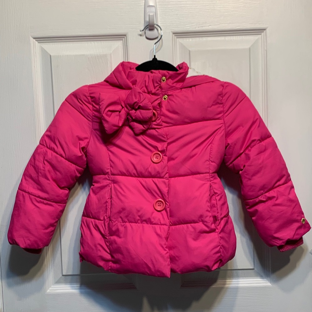 Kate Spade Puffer Jacket 4 Hot Pink Hooded Quilted Winter Coat Barbiecore Preppy